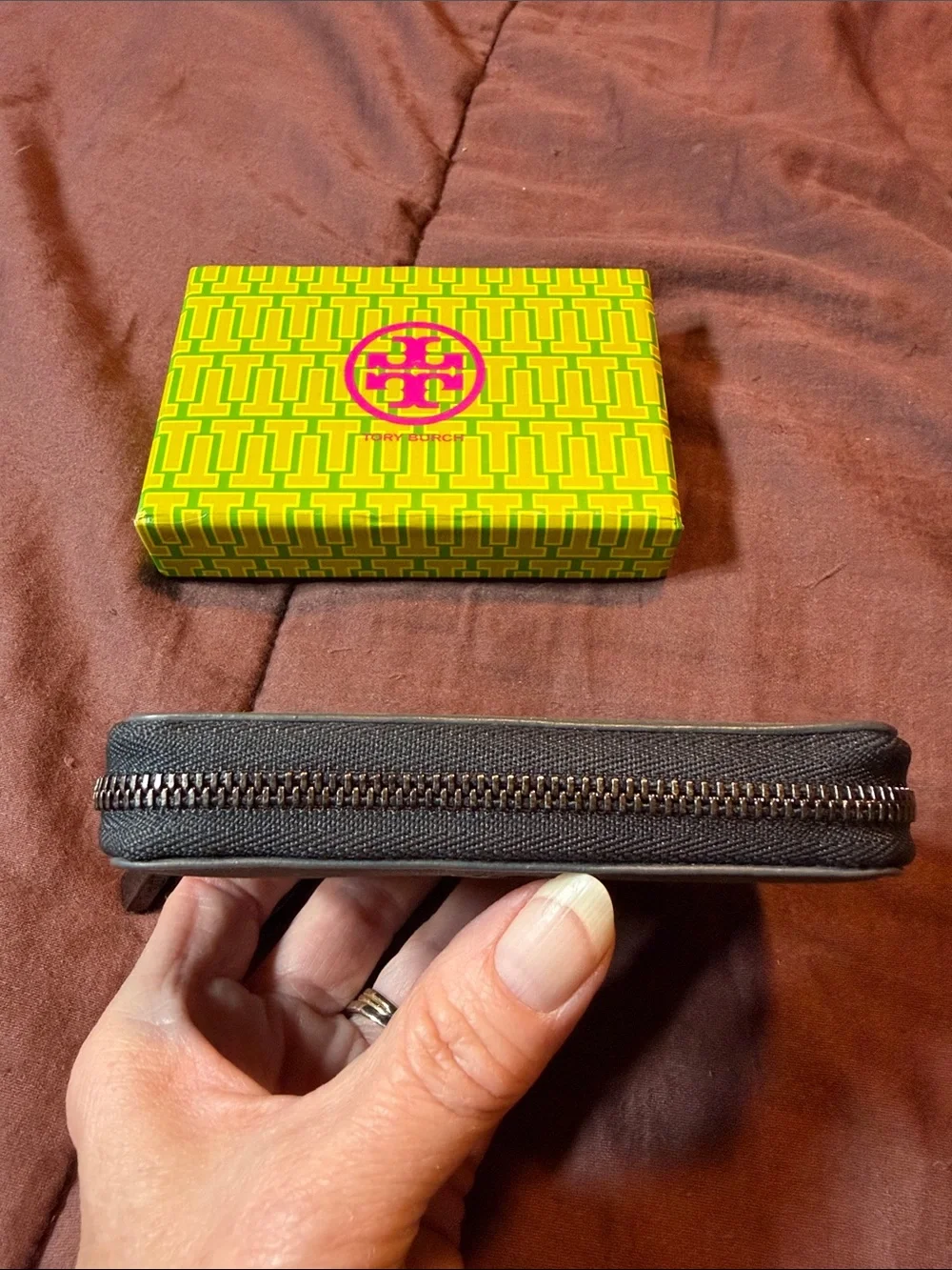 Shiny Dark Gray Wallet by Tory Burch Brand. Like New Condition!